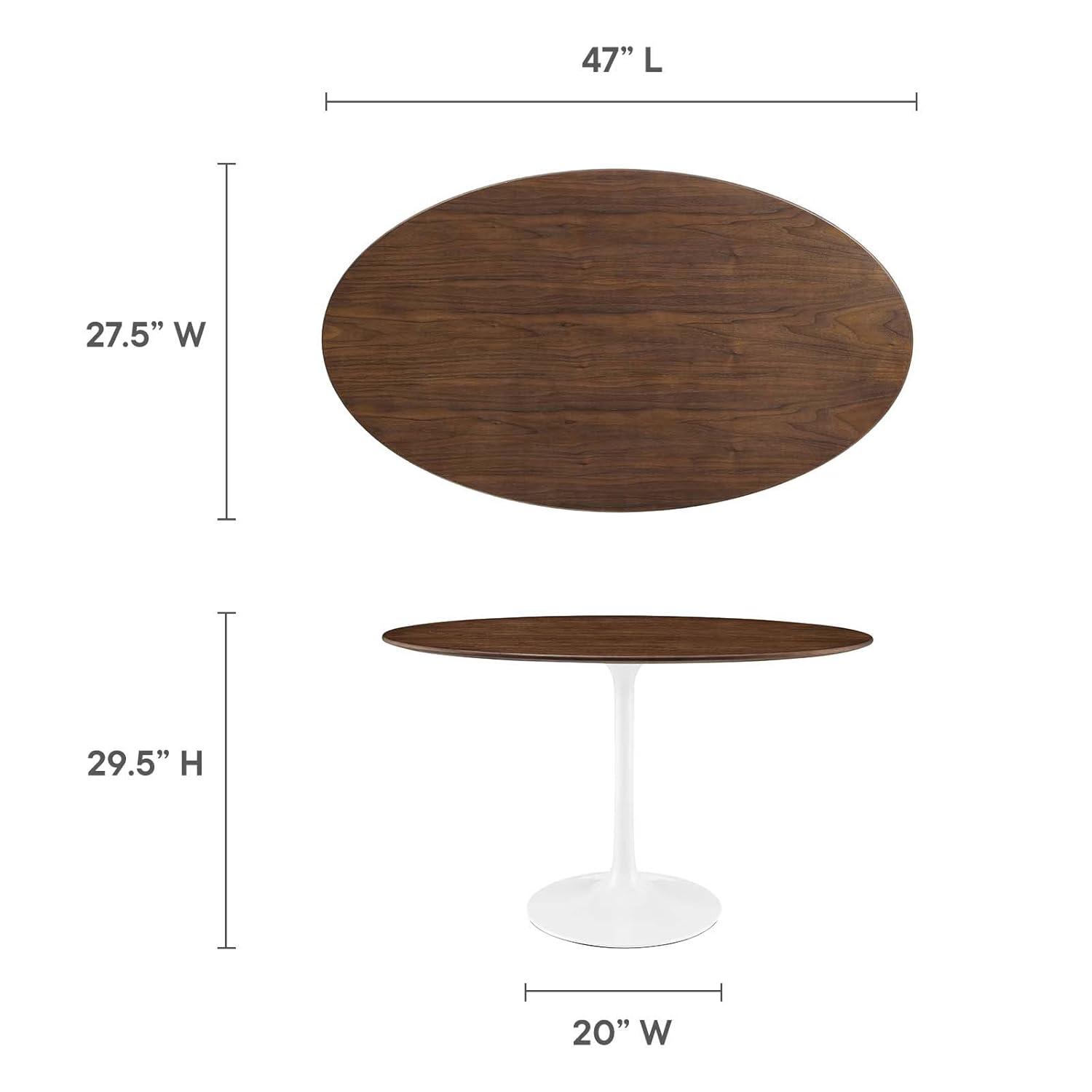 48" Lippa Oval Walnut Dining Table Walnut - Modway: Sleek Modern Pedestal, Seats 4