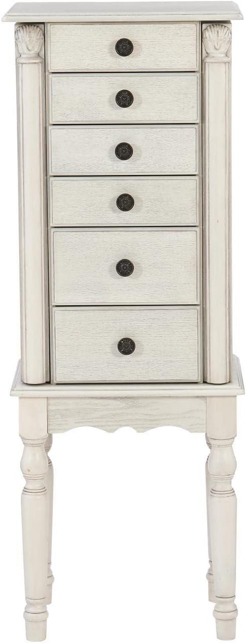 Off-White Distressed Finish Cottage Jewelry Armoire with Mirror