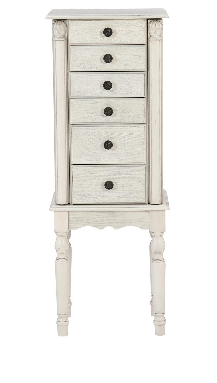 Off-White Distressed Finish Cottage Jewelry Armoire with Mirror