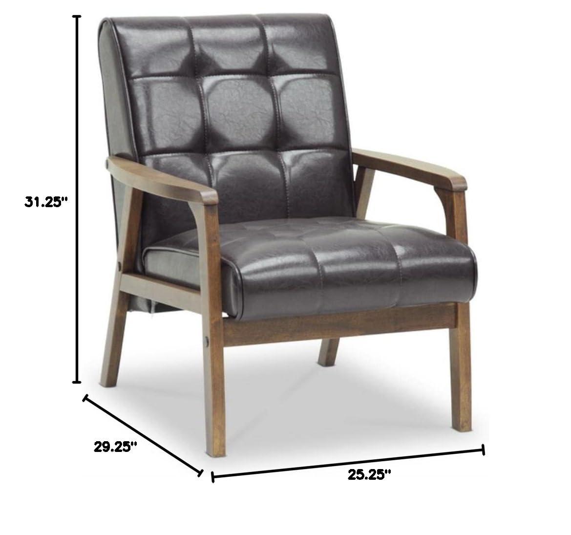 Baxton Studio Mid-Century Masterpieces Club Chair Brown: Upholstered Polyester, Wood Frame, Spot Clean
