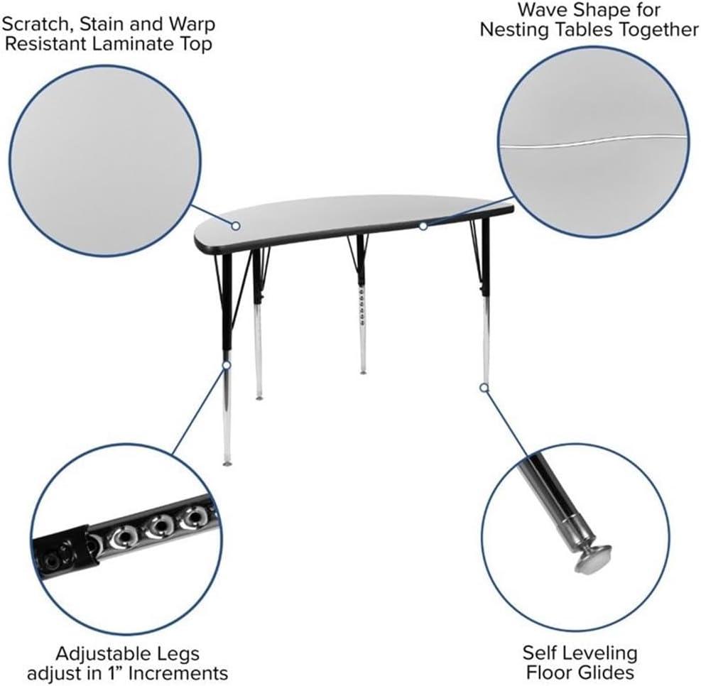 Flash Furniture Goddard Half Circle Wave Collaborative Adjustable Height Activity Table