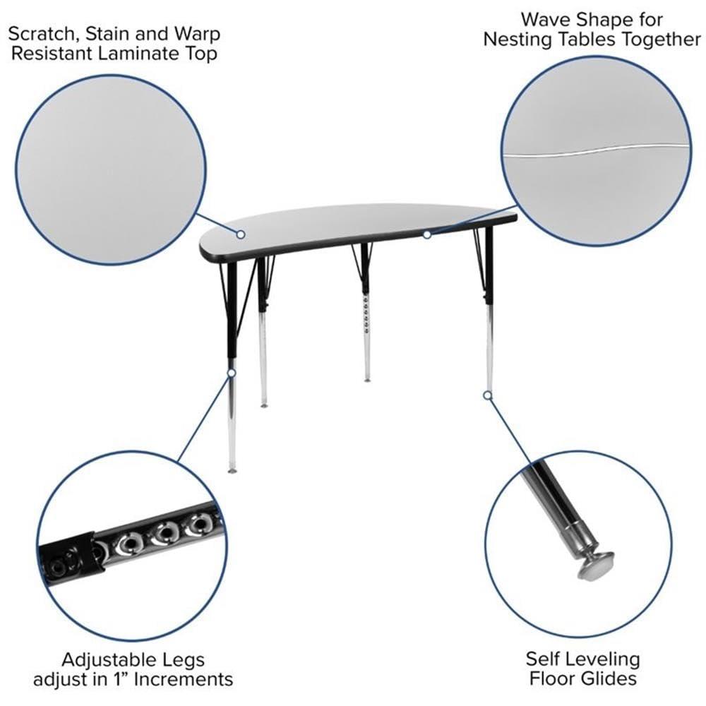 Flash Furniture Goddard Half Circle Wave Collaborative Adjustable Height Activity Table