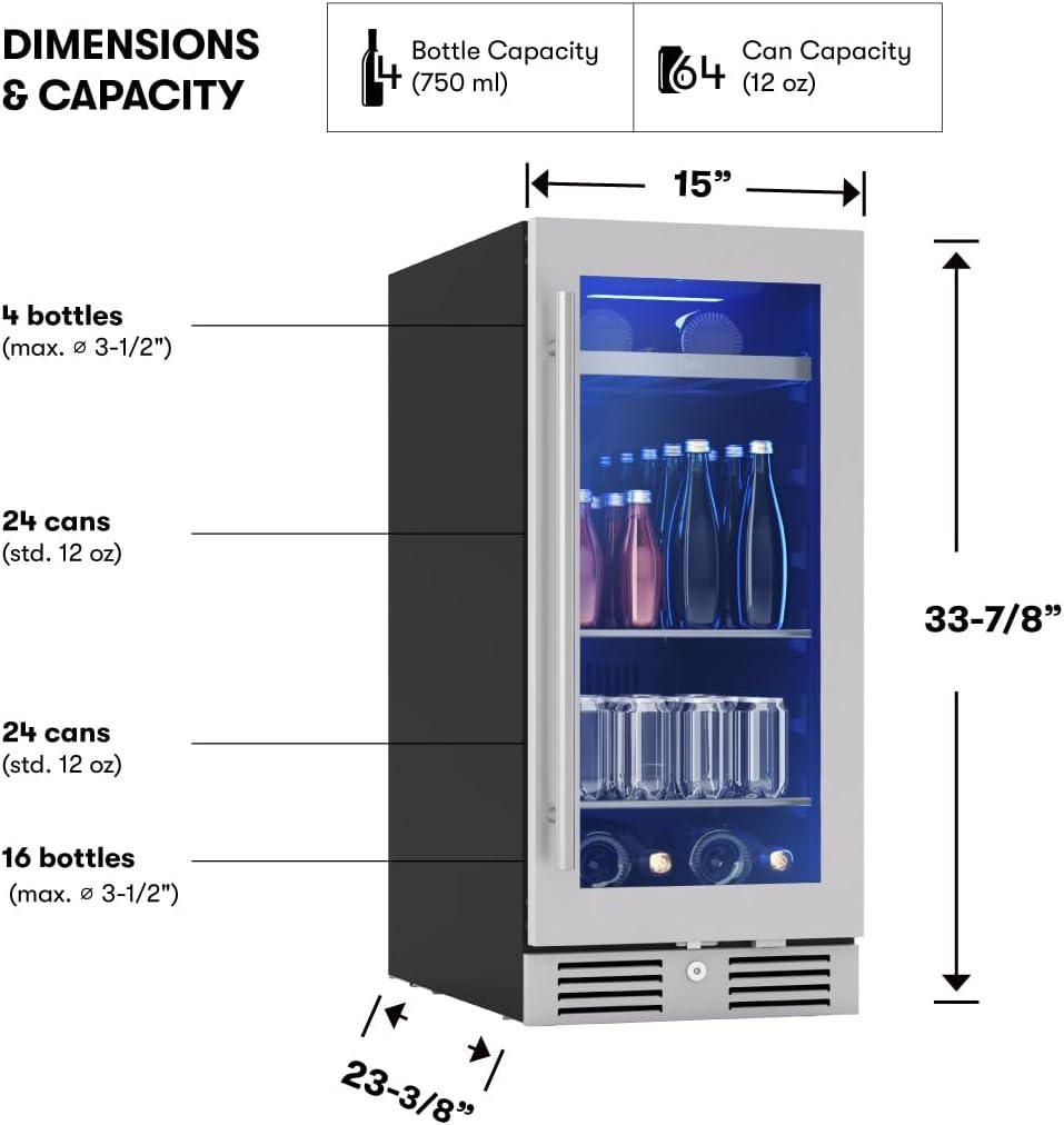 Zephyr Zephyr Presrv 15" 4-Bottle and 64-Can Single Zone Beverage Cooler