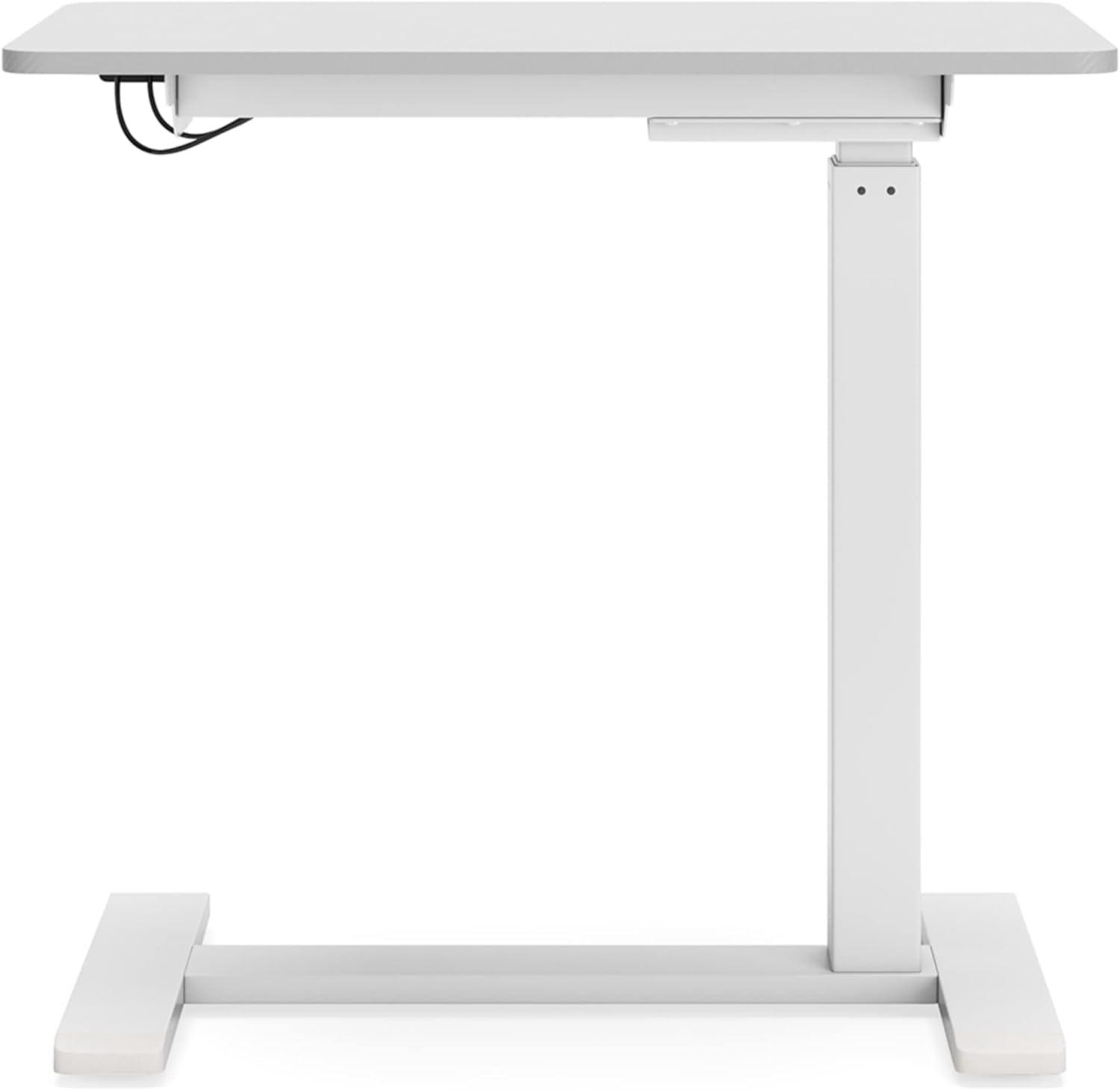 Adjustable Height White Wood Side Desk with Power Outlet