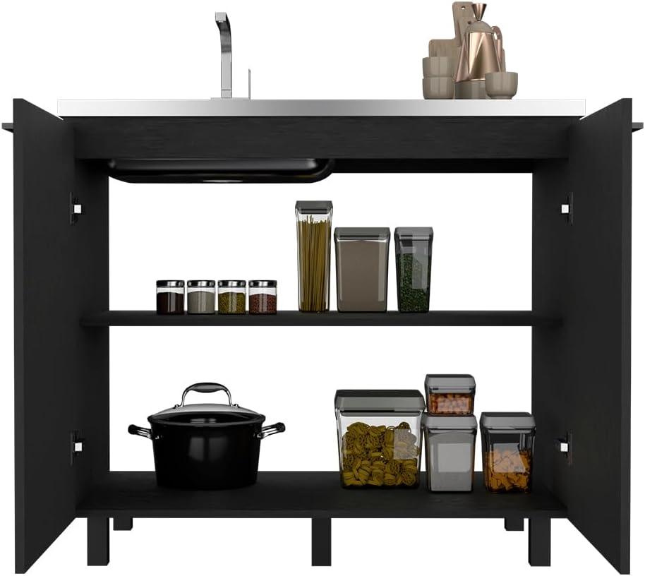 TUHOME Napoles 2 Utility Sink with Cabinet  Engineered Wood Cabinets in  Black