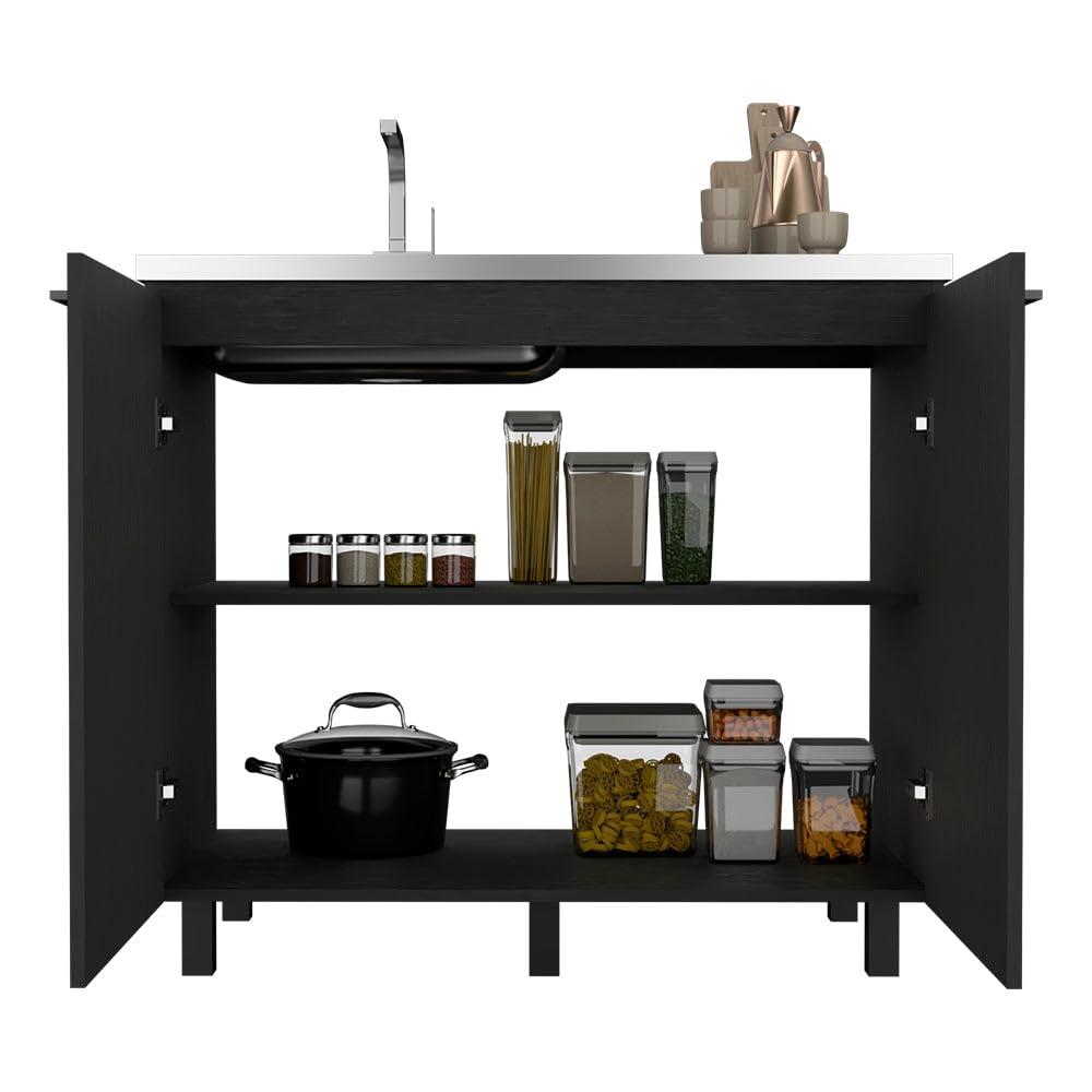 TUHOME Napoles 2 Utility Sink with Cabinet  Engineered Wood Cabinets in  Black
