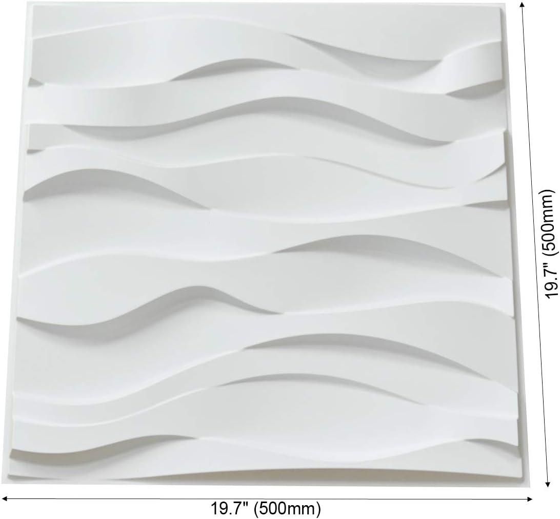 Matt White 3D Wave PVC Wall Panels, 19.7 x 19.7 in, 12-Pack