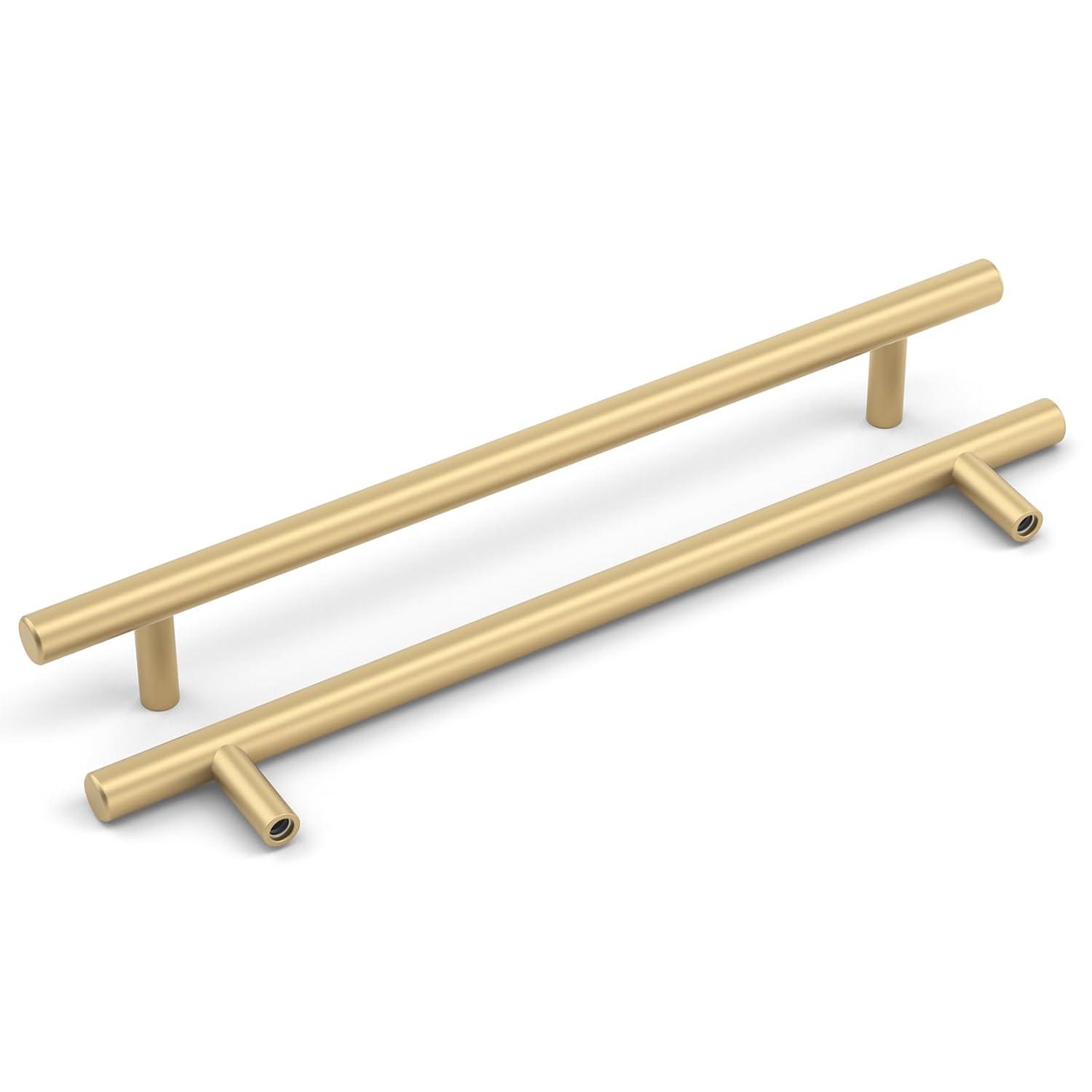 Goldenwarm 10 Pack Gold Cabinet Furniture Pulls Kitchen Hardware Square Door Handles 6-1/4 Inch Hole Centers