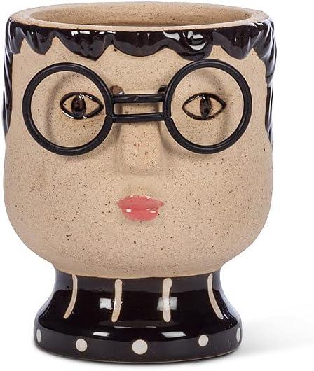 Beige Stoneware Planter with Black Glasses and Turtleneck