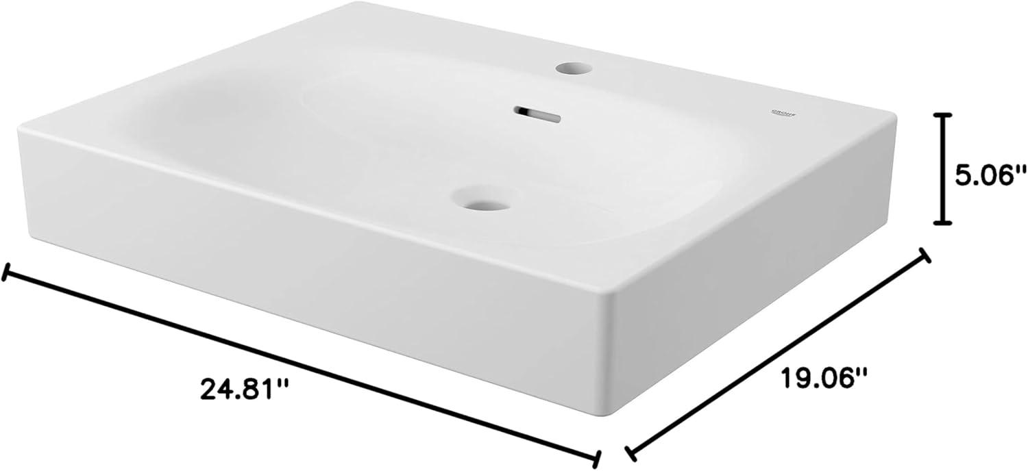 Eurocube® Alpine White Rectangular Wall Mount Bathroom Sink with Overflow