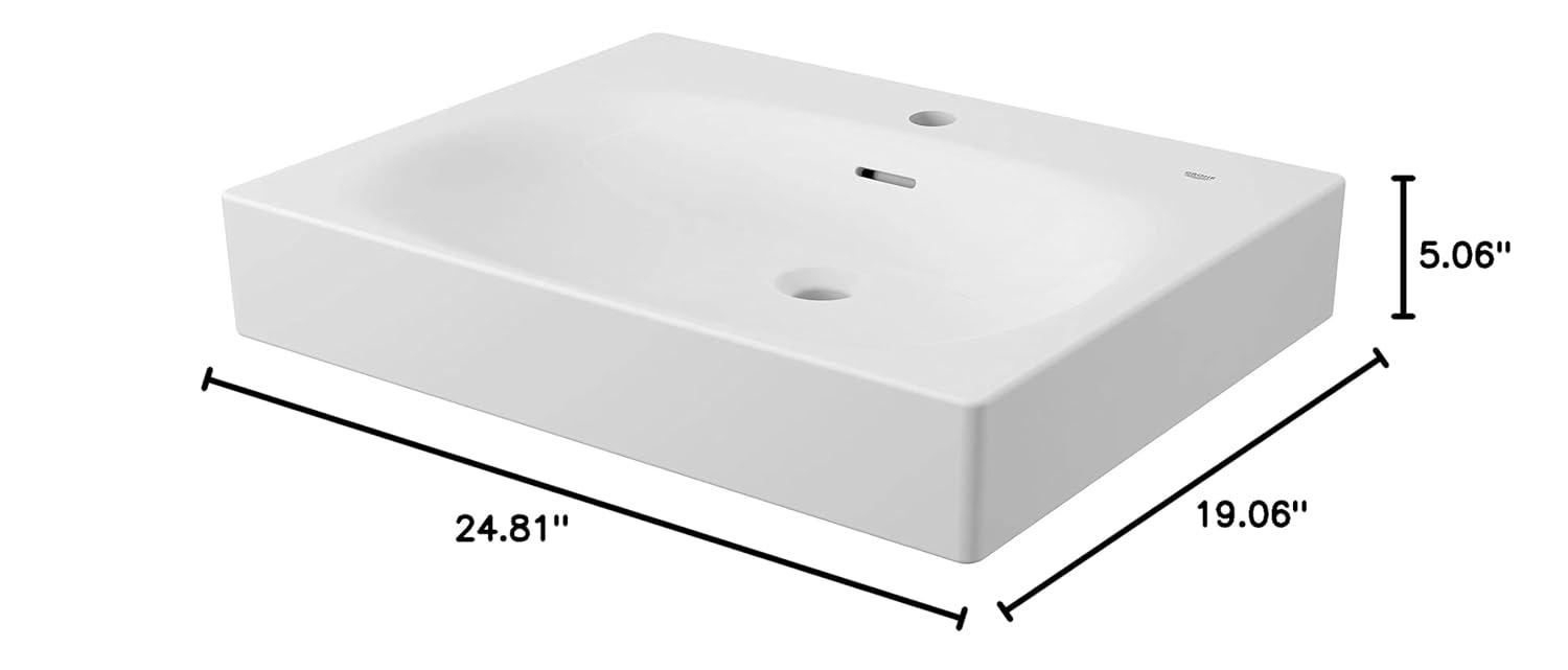 Eurocube® Alpine White Rectangular Wall Mount Bathroom Sink with Overflow
