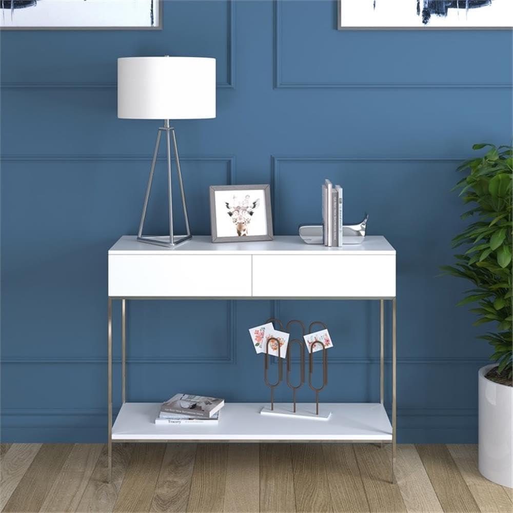 Evelyn&Zoe Gio 26.13" Tall Table Lamp with Fabric Shade in Brushed Nickel/White