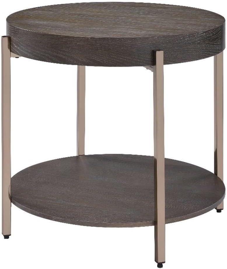 ACME Weyton Round Wood Top End Table in Light Brown and Champagne