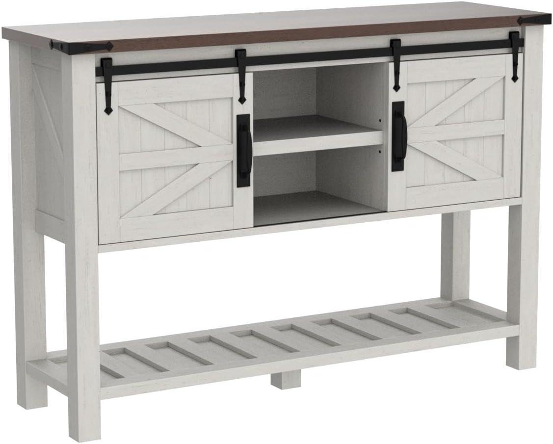 OKD Entryway Table with Sliding Barn Doors, 46" Farmhouse Console Table with Storage Shelf, Rustic Sofa Table Behind Couch for Hallway, Entry Way, Living Room, Foyer, Antique White