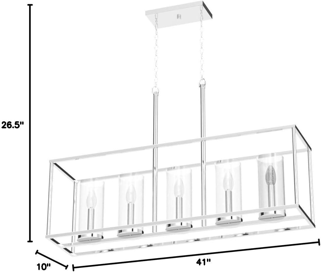 Kira Home Keller 41" 5-Light Modern Island Light + Seeded Cylinder Glass Shades, Adjustable Hanging Height, Chrome