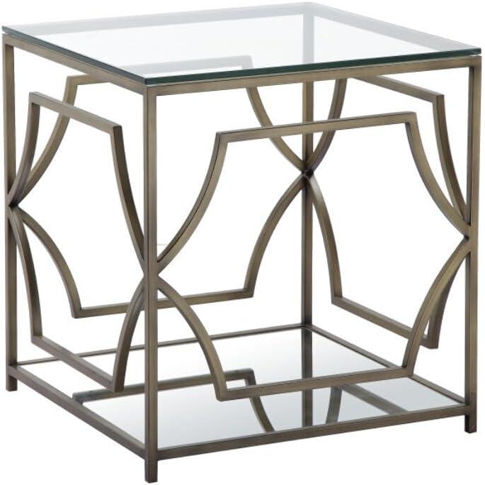 American Home Classic Edward Modern Metal/Glass Side Table in Brushed Brass