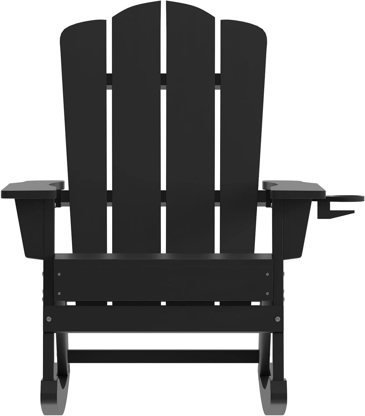 Flash Furniture Halifax HDPE Adirondack Chair with Cup Holder and Pull Out Ottoman, All-Weather HDPE Indoor/Outdoor Chair