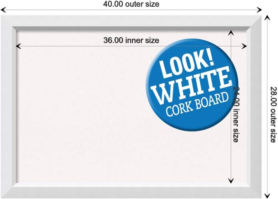 Amanti Art Cork Board Wood Framed Blanco White Bulletin Board, Organization Board, Pin Board