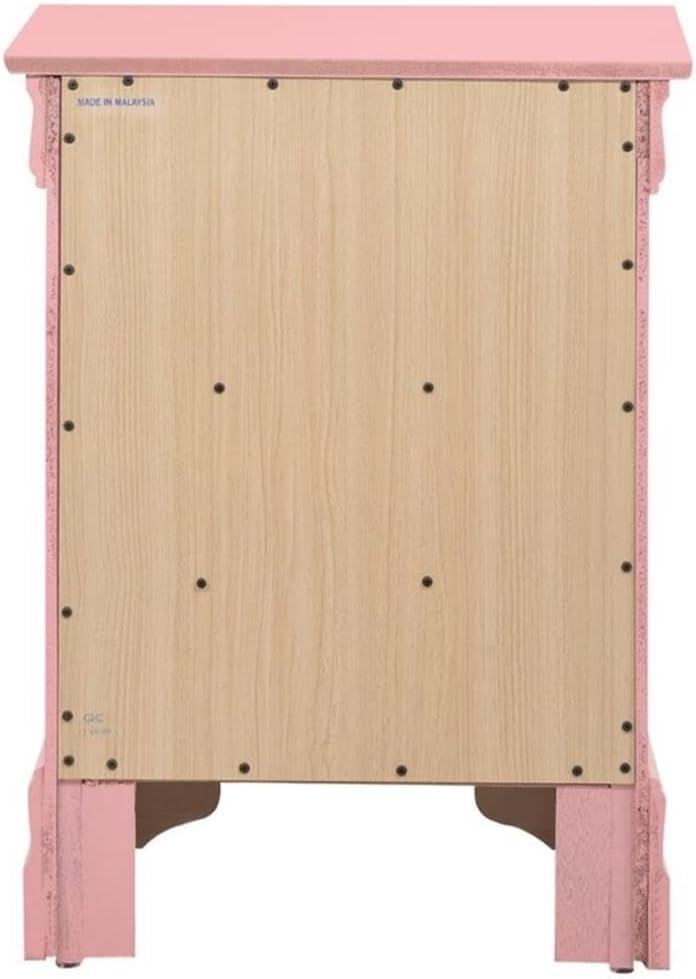 Pink 3 Drawer Nightstand with Real Wood Veneers