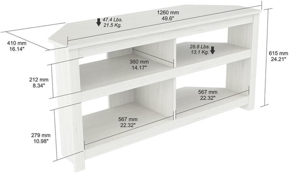 Inval 4-Shelf Corner TV Stand for TVs up to 60”, Washed Oak