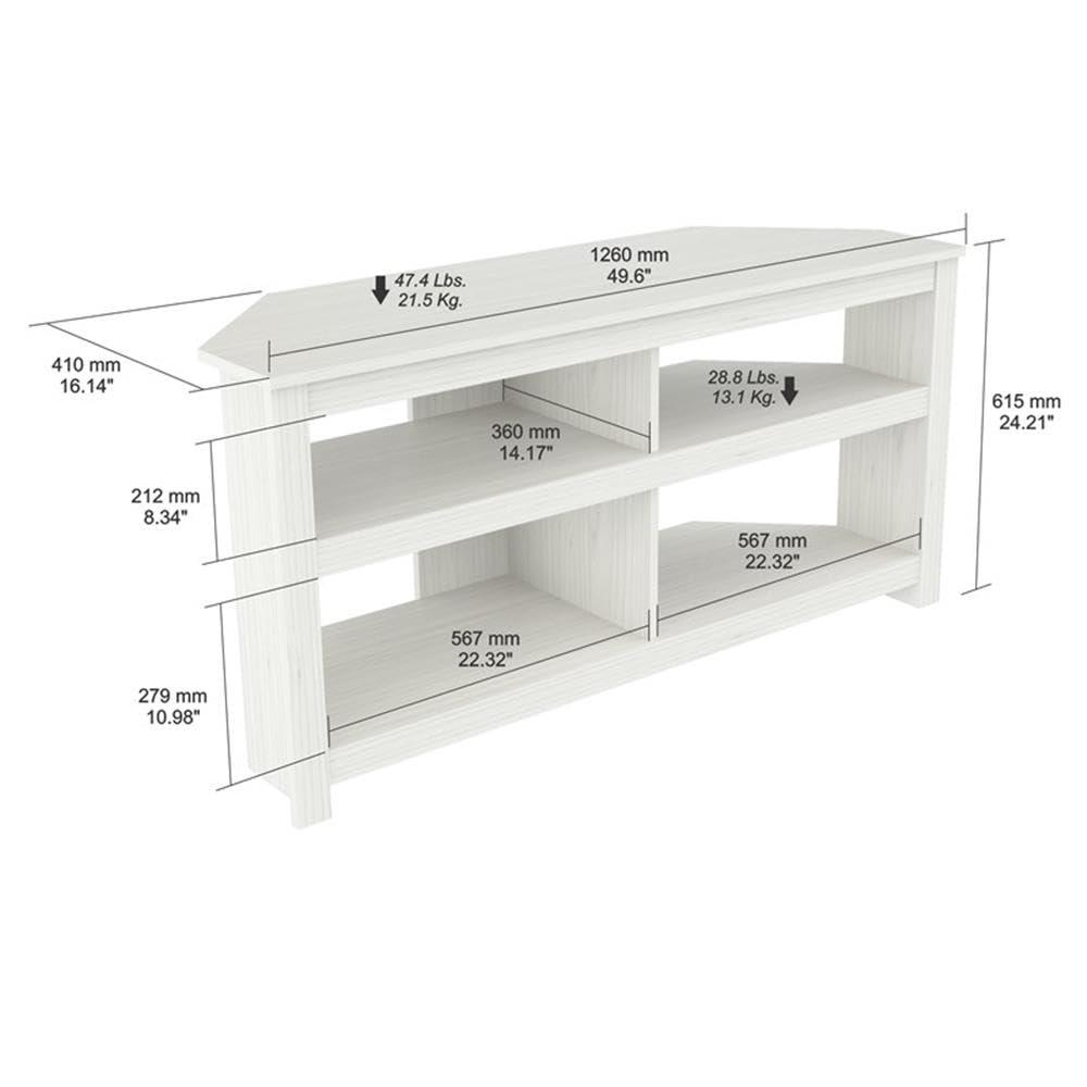 Inval 4-Shelf Corner TV Stand for TVs up to 60”, Washed Oak