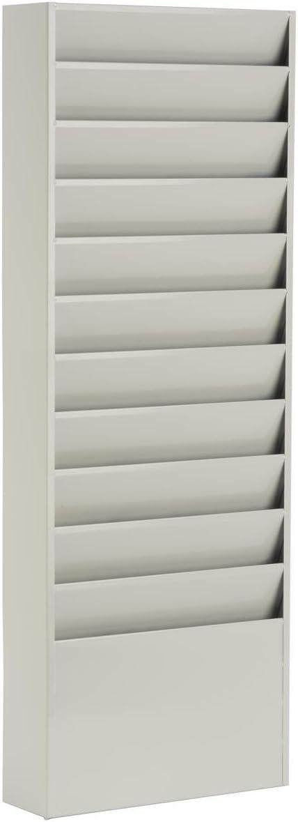 Office File Folder Wall Rack, 11 Tiered Pockets, Medical Chart Folders (Gray, Powder Coated Steel) (JMFF11PTY)