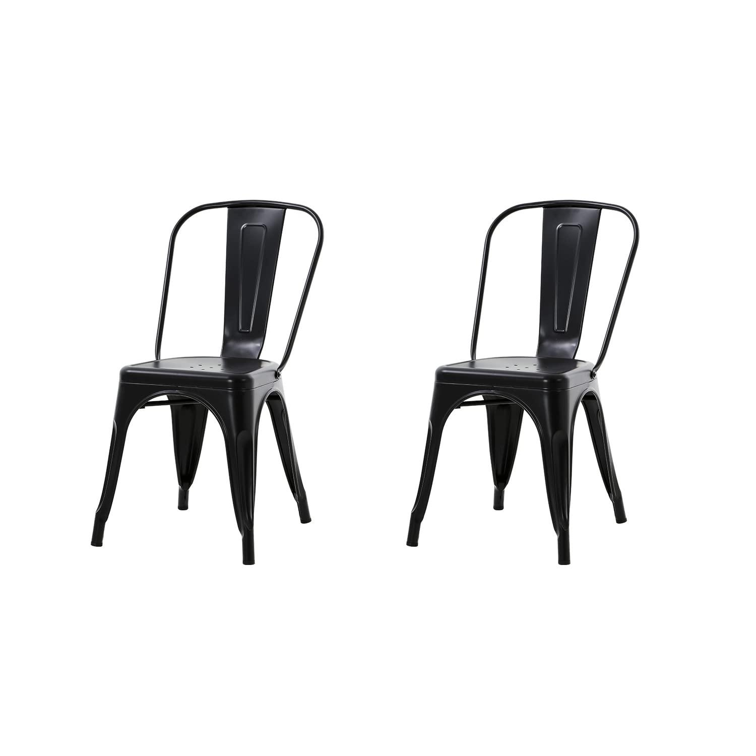 Metal Chairs Set of 4, Stackable Metal Patio Chairs 18 Inch Seat Height, Indoor/Outdoor Tolix Side Chair with Back, 330LBS Weight Capacity, Chic Kitchen Dining Chairs, Black