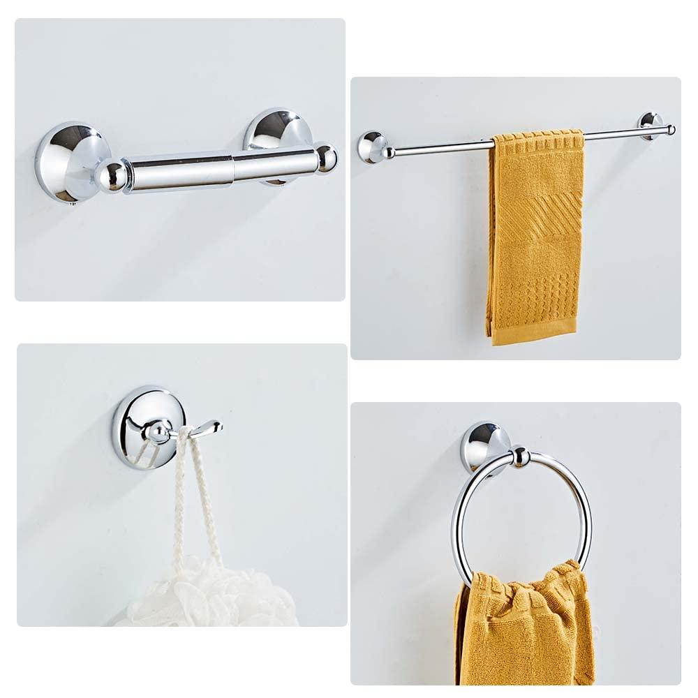 4 Piece Bathroom Accessory Set(Adjustable Towel Bar, Towel Ring, Toilet Paper Holder,Towel Hook), Wall Mounted Bathroom Hardware Accessories Set,Chrome