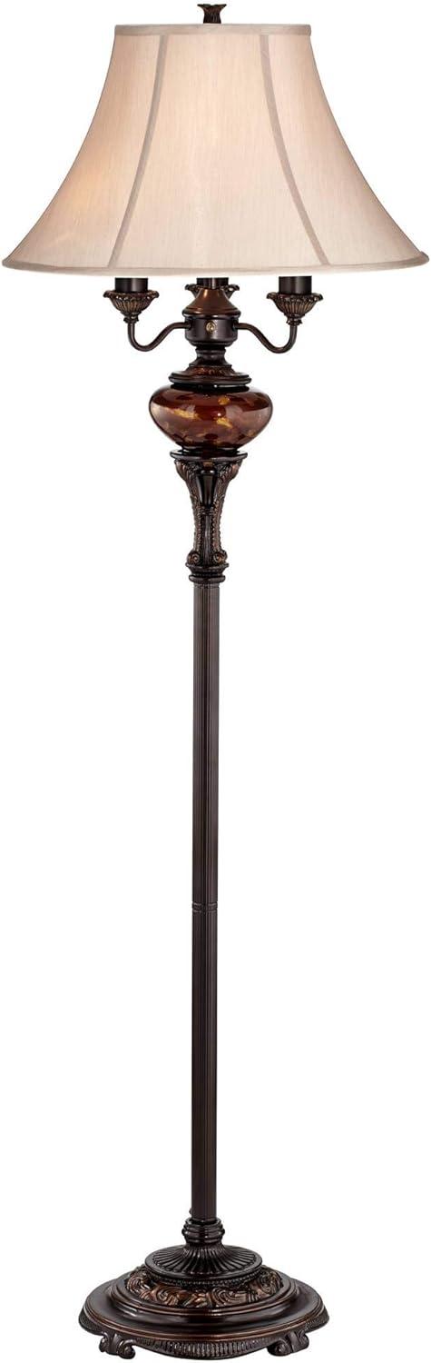 Lush Bronze Tortoise Glass 4-Light Floor Lamp with Bell Shade