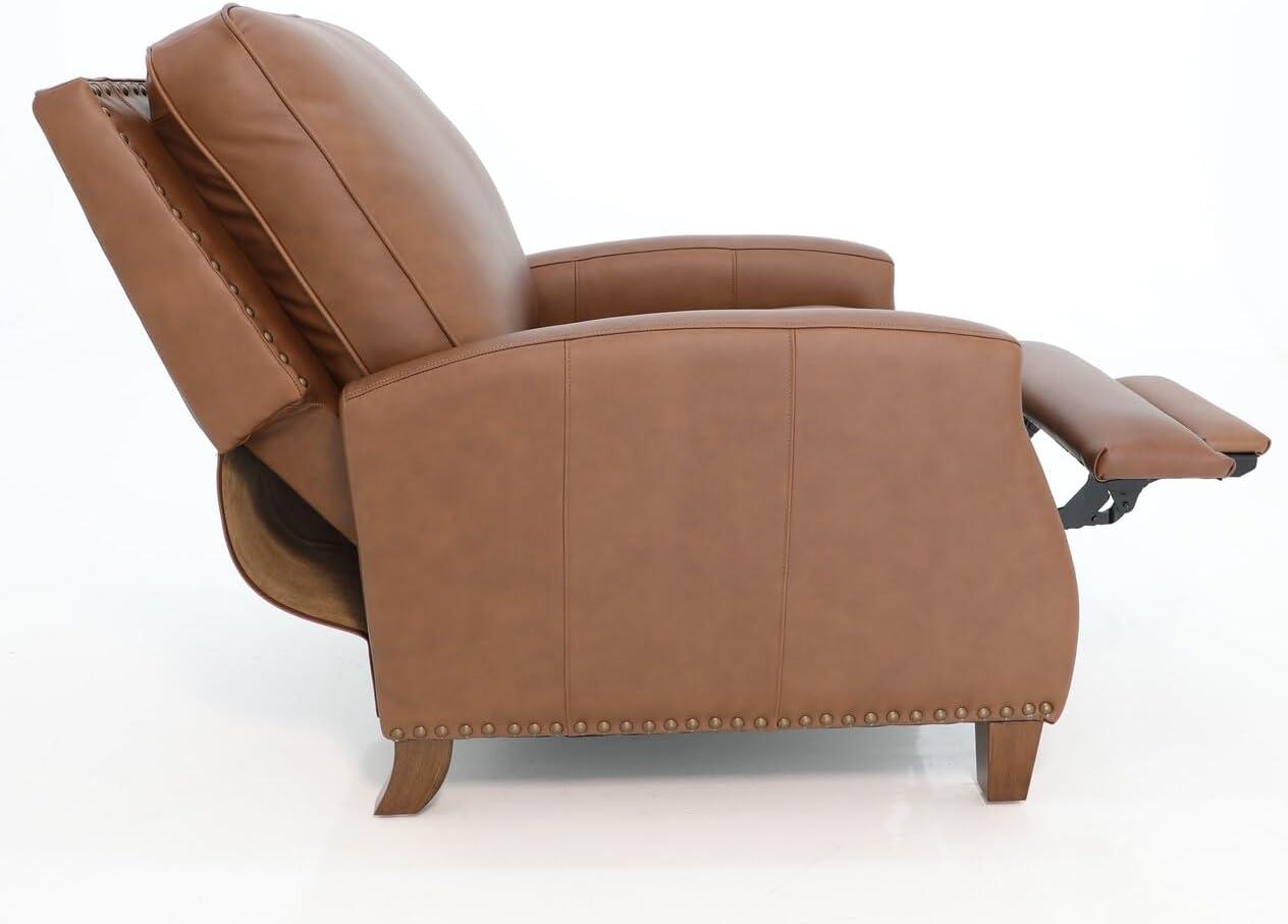 Melrose Brown Leather Recliner with Distressed Wood Legs