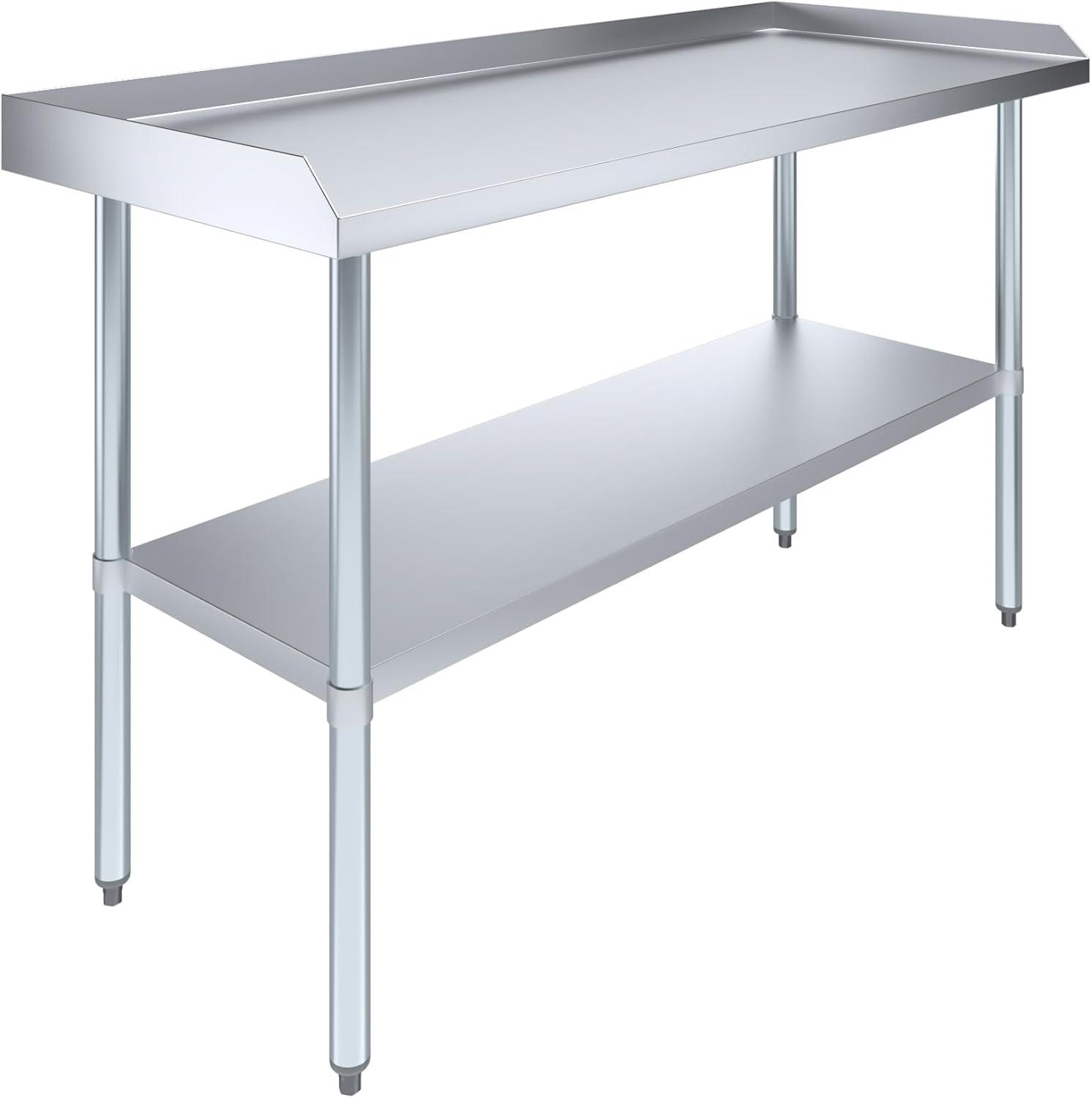 HARDURA Stainless Steel Table Prep & Work Table 24 x 60 Inches NSF Heavy Duty Commercial with Undershelf and Backsplash for Restaurant Kitchen Home and Hotel