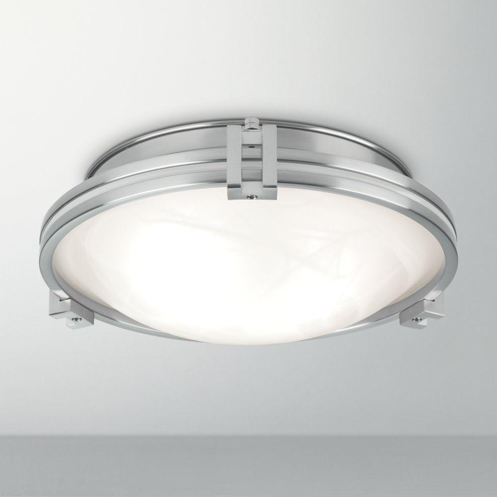 Possini Euro Design Deco Modern Ceiling Light Flush Mount Fixture 12 3/4" Wide Brushed Nickel 2-Light Marbleized Glass for Bedroom Kitchen Living Room