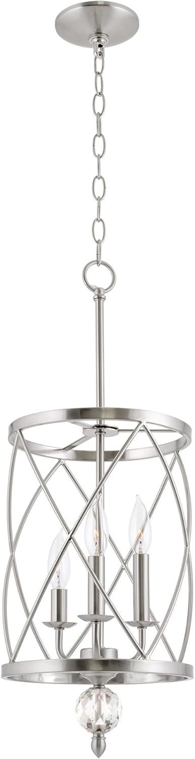 Elegant Brushed Nickel 3-Light Crystal Cage Pendant Chandelier