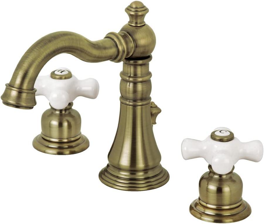 Kingston Brass American Classic Two-Handle 3-Hole Deck Mount Widespread Bathroom Faucet with Pop-Up Drain