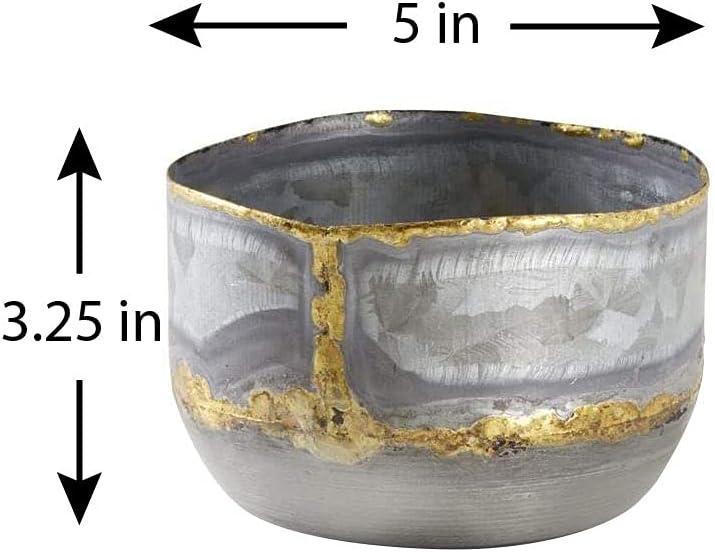 Serene Spaces Living Decorative Zinc Bowl with a Touch of Gold, Modern Accent Piece, Measures 3.25" Tall and 5" Diameter