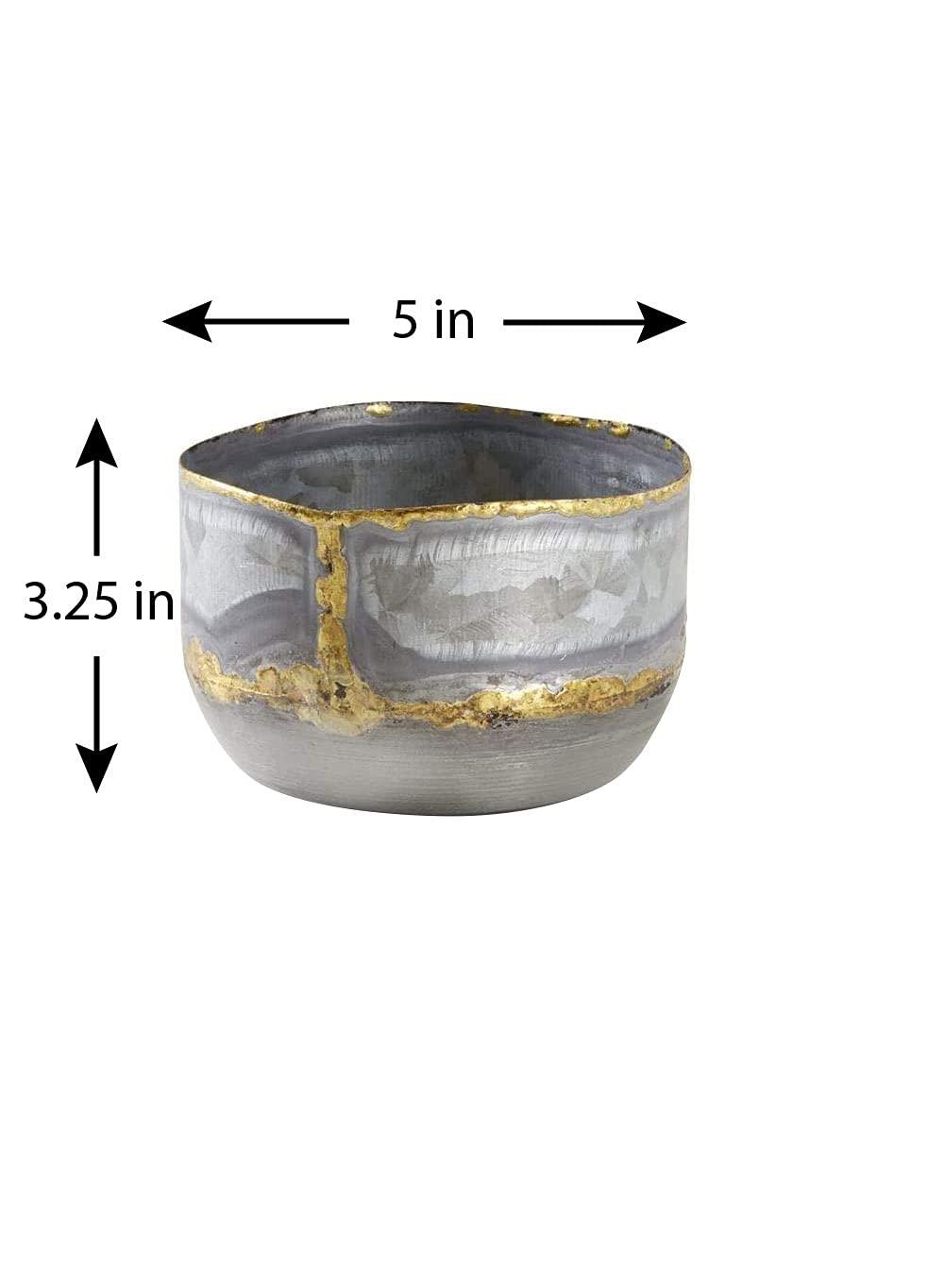 Serene Spaces Living Decorative Zinc Bowl with a Touch of Gold, Modern Accent Piece, Measures 3.25" Tall and 5" Diameter