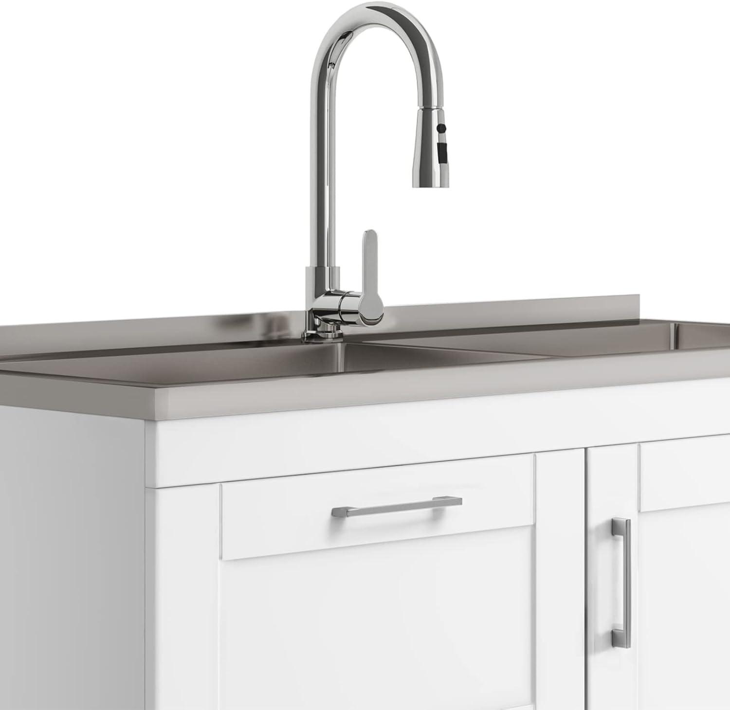 Modern Wide Shaker 46 inch Laundry Cabinet with Faucet and Stainless Steel Sink