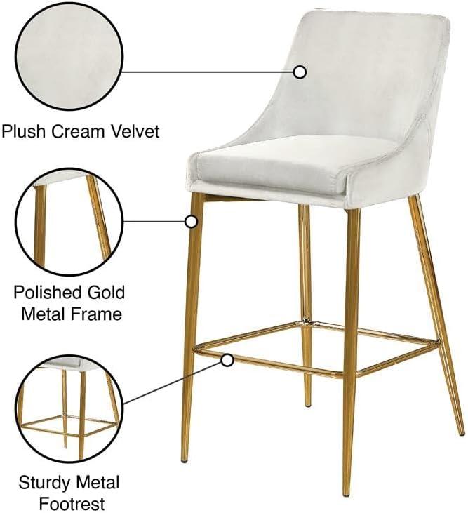 Meridian Furniture Karina 27.5"H Velvet Counter Stool in Cream (Set of 2)