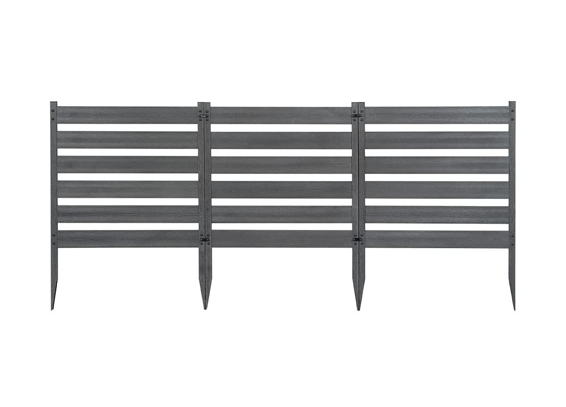 Zippity Outdoor Products 26in H x 24in W (3 Panels) No Dig Zippity Maui Fence Kit, Charcoal Color WoodTek Vinyl Fence Panel, Temporary Outdoor Border for Garden, Easy Install DIY Fence for Backyard, Patio, & Deck, ZP19066