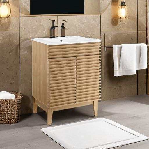 Modway Render Modern Style Wood Bathroom Vanity in Oak and White