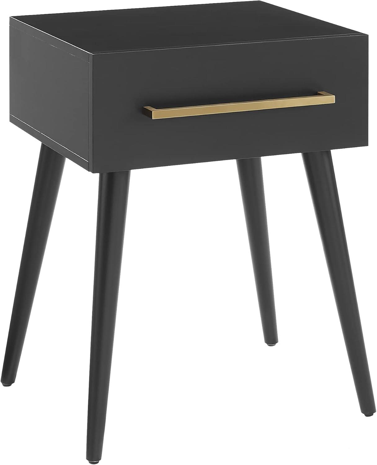 Everett End Table Matte Black - Crosley: Mid-Century Modern Design, Storage Drawer, Tapered Legs, Metal Hardware