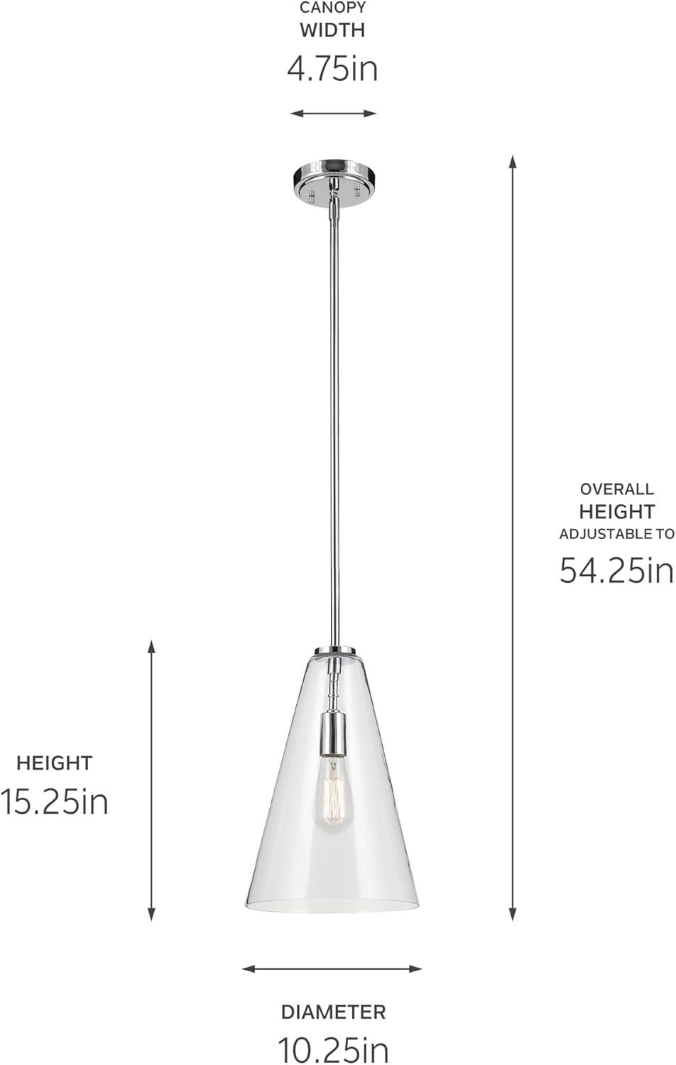 Chrome and Clear Glass Cone Pendant Light with Adjustable Height