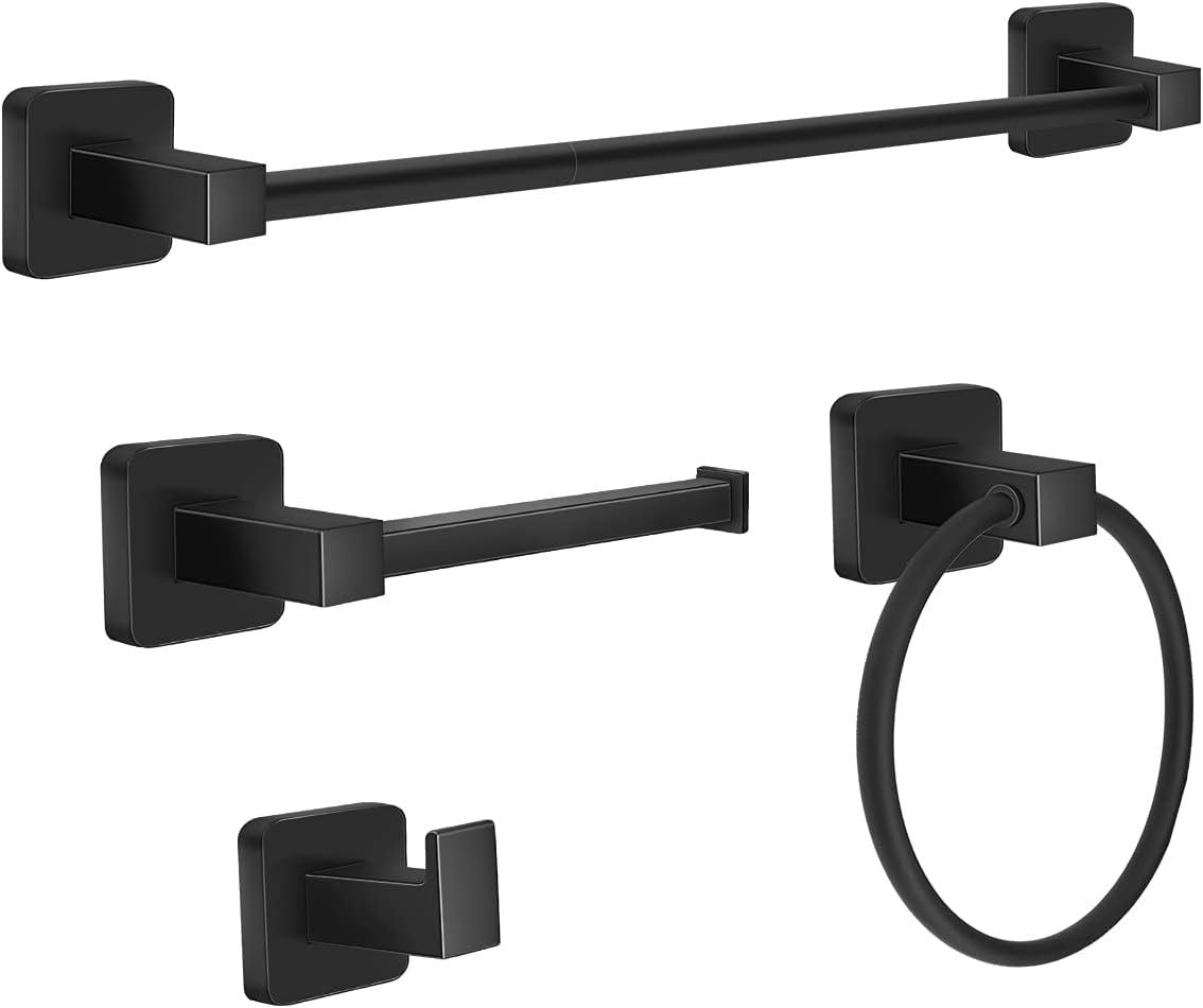 Matte Black Wall-Mounted Bathroom Hardware Set with Towel Bar