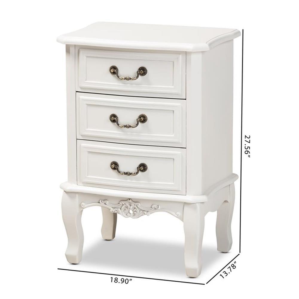 Gabrielle Traditional French Country Provincial White-Finished 3-Drawer Wood Nightstand