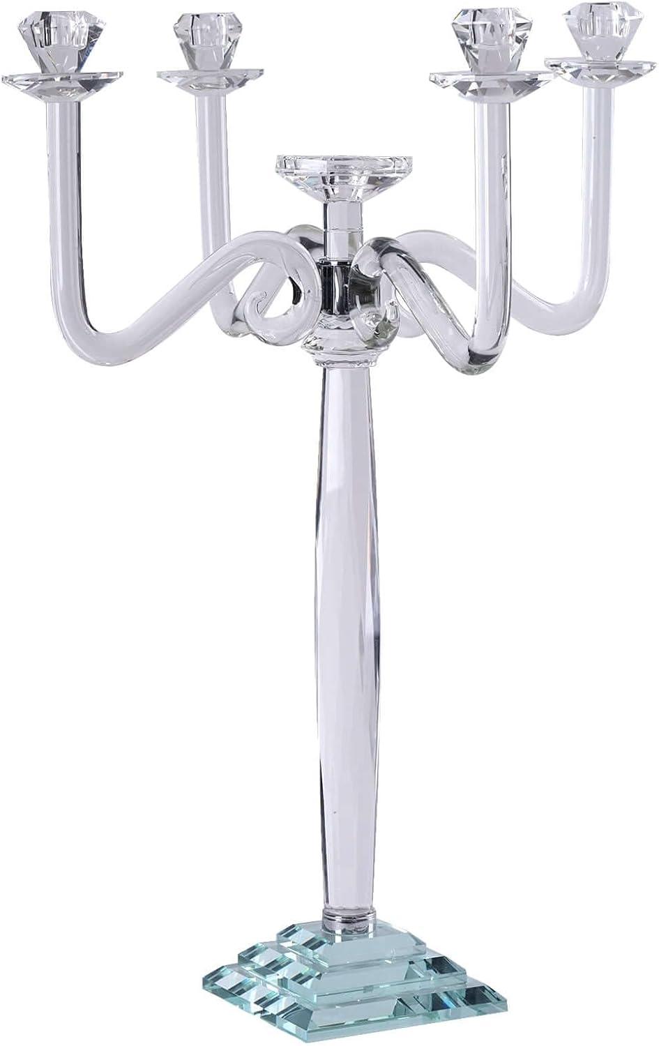 Efavormart 27" Tall Handcrafted Gem Cut 5 Arm Crystal Modern Glass Candelabra Candle Holder Wedding Centerpiece