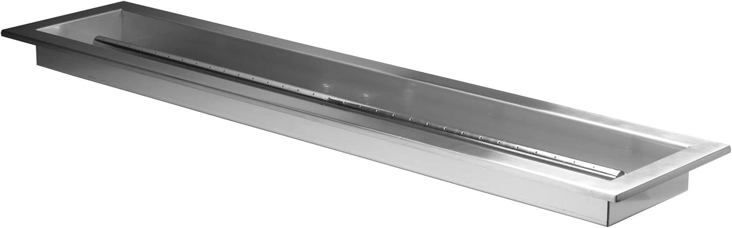 36" x 6" Linear Drop-In Fire Pit Pan w/ Burner, Stainless Steel, Beveled Lip