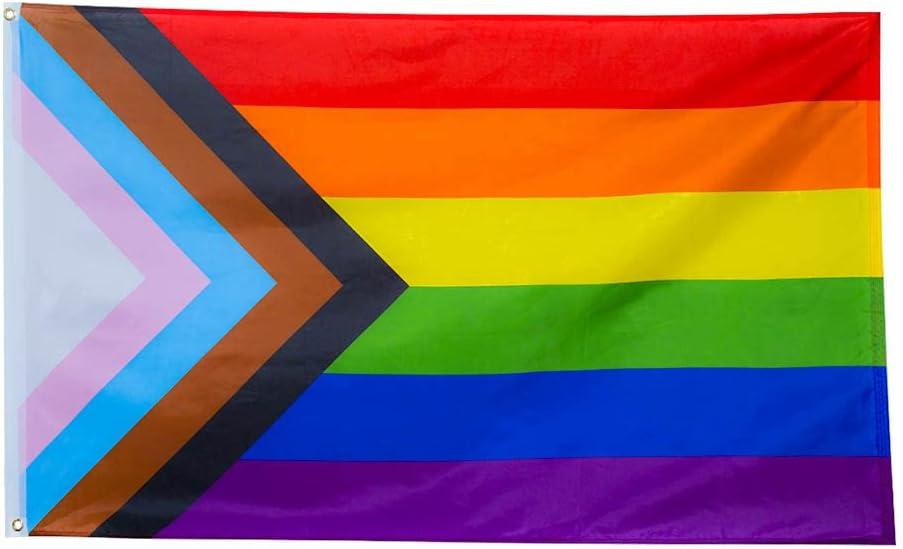 Progress Pride Rainbow Flag 2x3ft- LGBT Community Gay Pride Lesbian Transgender Bisexual Flags Banner UV Fade Resistant for Indoor Outdoor (Progress Flag 2x3ft)