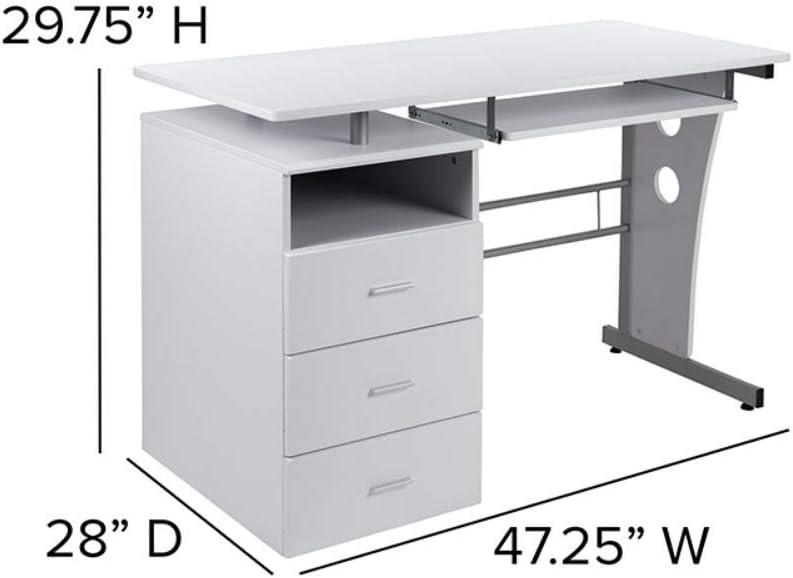 Flash Furniture Computer Desk with Three Drawer Single Pedestal and Pull-Out Keyboard Tray