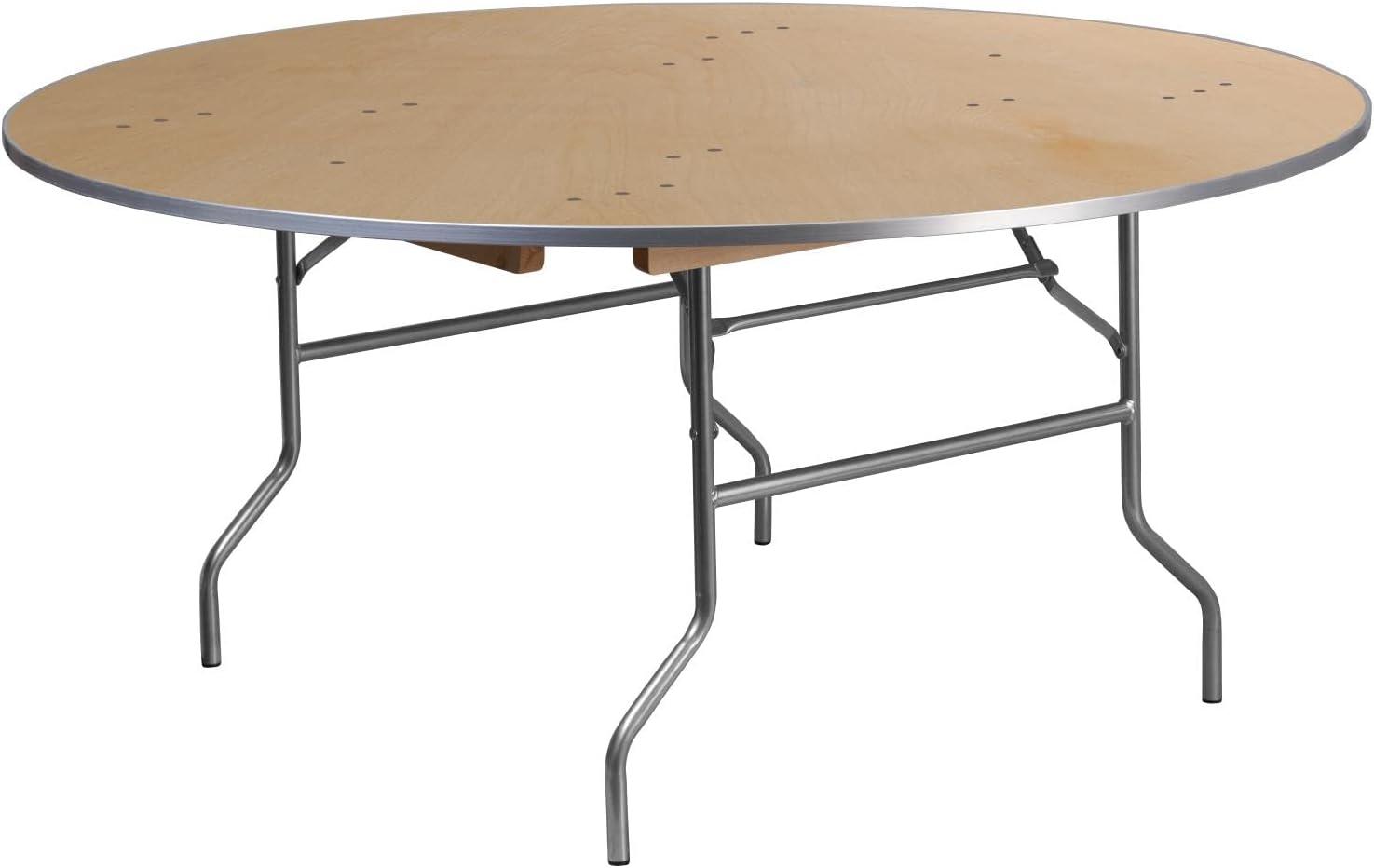 Marcott Round Heavy Duty Birchwood Folding Banquet Table with Metal Edges