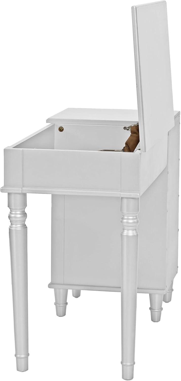 White Wooden Vanity Set with Mirror and Bench